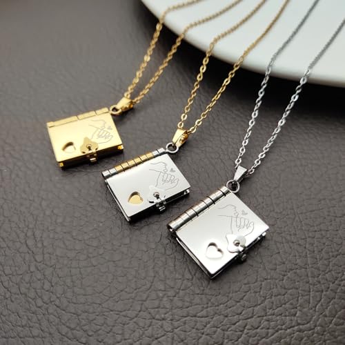 LHONGPEY To My Daughter Book Necklace – Daughter Necklaces from Mom Dad, Openable Book Necklace with 6 Engraved Pages, Gift for Daughter Birthday Graduation Jewelry (Gold) by LHONGPEY - Used condition - Image 2