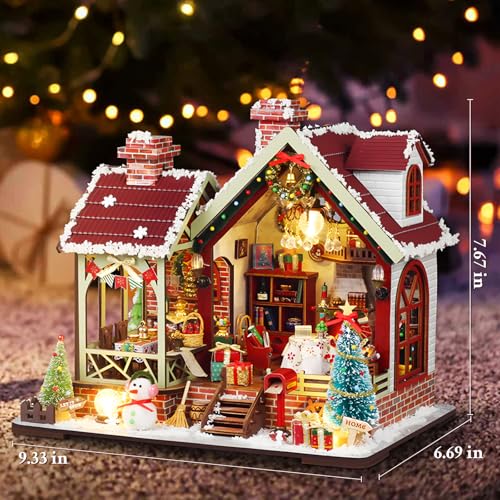 Lycidae Christmas DIY Book Nook Kit, Miniature House Dollhouse Kit for Adult and Teens, Book Nook Kits for Adults, Booknook Christmas with Music - Image 2