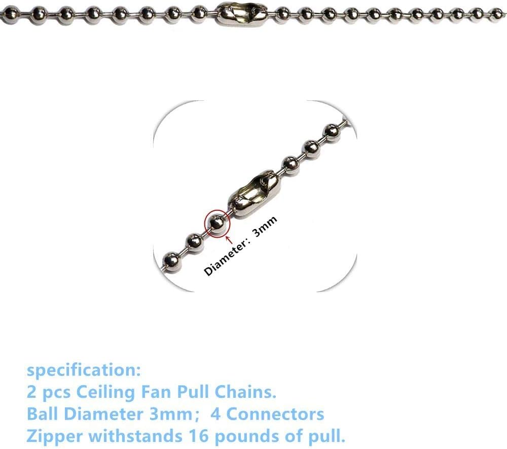 KitQzat Ceiling Fan Pull Chain, 2 Pack 3.3 Feet Stainless Steel Ceiling Fan Pull Chain, Strong Bearing & Rustproof, Beaded Extension Chains with 4 Connectors for Ceiling Fan Light Lamp. (Nickel) : Tools & Home Improvement