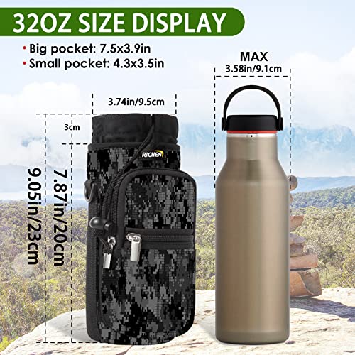 Image of RICHEN Neoprene Water Bottle Carrier Bag with Adjustable Shoulder Strap,Insulated Water Bottle Cover for Stainless Steel /Glass /Plastic Bottles
