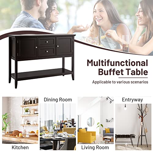 Costway Buffet Sideboard, With 2 Wood Storage Drawers & Open Shelf, Console Table For Living Room Kitchen Dining Room Furniture (Coffee) #TOP7