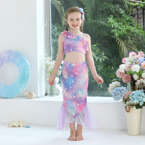 Image of GALLDEALS Girls Swimsuit 3 Piece Bathing Suits Flounce Ruffle Tankini Set Beach Swimwear with Cover Ups Skirt for 3-10 Years
