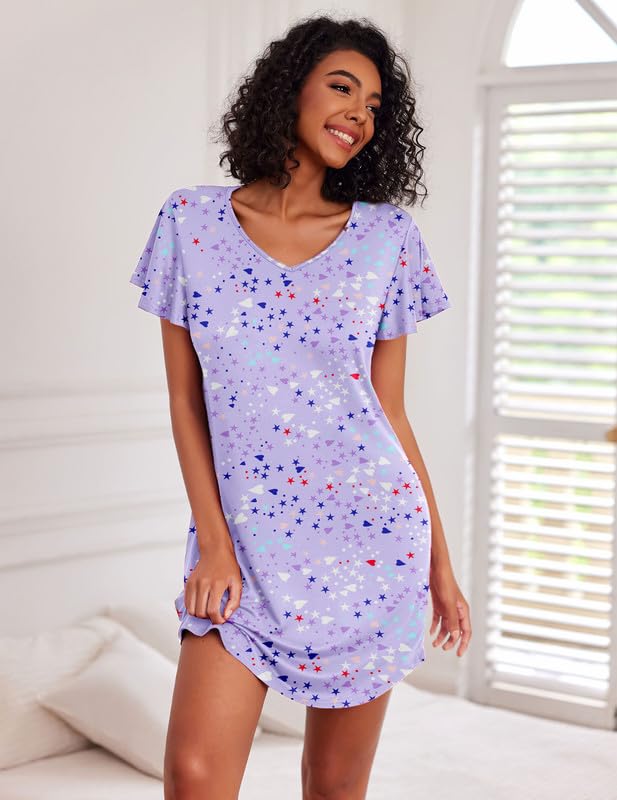 Image of Ekouaer 2 Pack Nightgowns for Women Short Sleeve Nightshirt Soft Sleepdress
