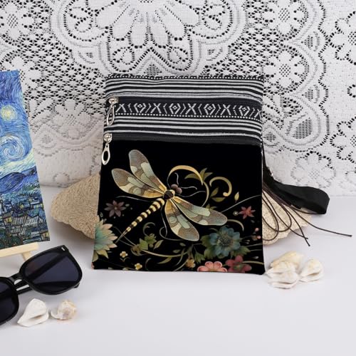 Dragonfly Adjustable Shoulder Strap Crossbody Bag Dragonfly Print with Flowers Messenger Bag for Nature Adults Birthday Gift for Sister Mother's Day Beautiful Present for Mom3