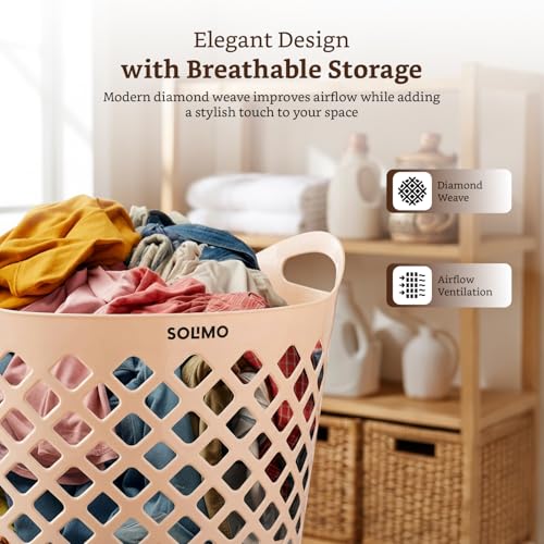 Image of Amazon Brand - Solimo Diamond Basket (32L Each, Set of 2) | Durable Plastic Storage Baskets with Handles | Ventilated Open-Weave Design | Multi-Purpose Laundry & Storage Organizer | Pink