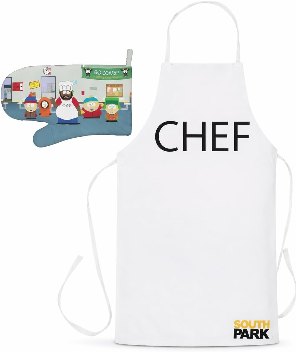 Surreal Entertainment South Park Chef Apron & Oven Mitt Combo | Southpark Chef Costume | Kitchen Apron & Mitt Set | Officially Licensed