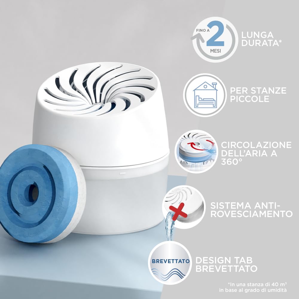 Ariasana Aero 360° Bagno Kit Assorbiumidità, deumidificatore casa non elettrico, assorbi umidità contro condensa, muffa e cattivi odori, 1 dispositivo e 1 ricarica in Tab da 450g