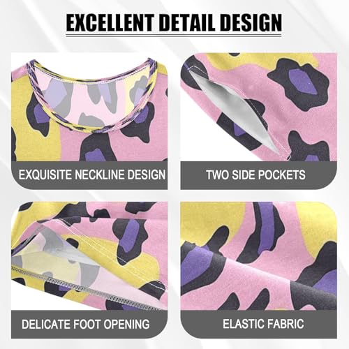 senya Short Sleeve Pajamas Sets Summer Cotton Sleepwear Yellow Purple Leopard Print4