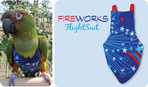 Avian Petite FlightSuit (Bird Diaper) w/Leashette Plus Flightliners (Fireworks)