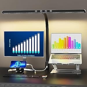 LED Desk Lamp for Home Office,1800LM 24W Eye-Caring Architect Desk Light with Clamp & USB Charging Port Auto-Dimming Timmer 5 Color Modes, Flexible Monitor Gooseneck Table Lamp for Work Study Reading