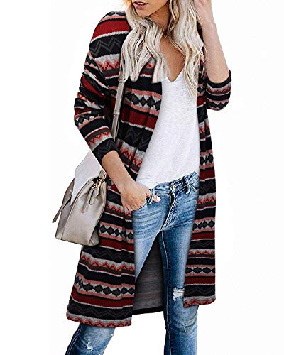 OUGES Strickjacken füR Damen Lang Cardigan Elegante Leicht Strickjacke Herbst Strickjackenpullover mit Taschen M