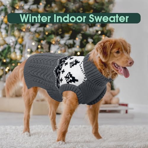 Kuoser Hundepullover Winter Strickpullover für Hunde, Weicher Warmer Hundepulli, Hundekleidung für Große Hunde, Grau XL