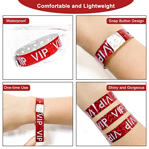 Ouchan Holographic VIP Plastic Party Wristbands Red - 500 Pack Vinyl Wristbands for Events Club Music Meeting