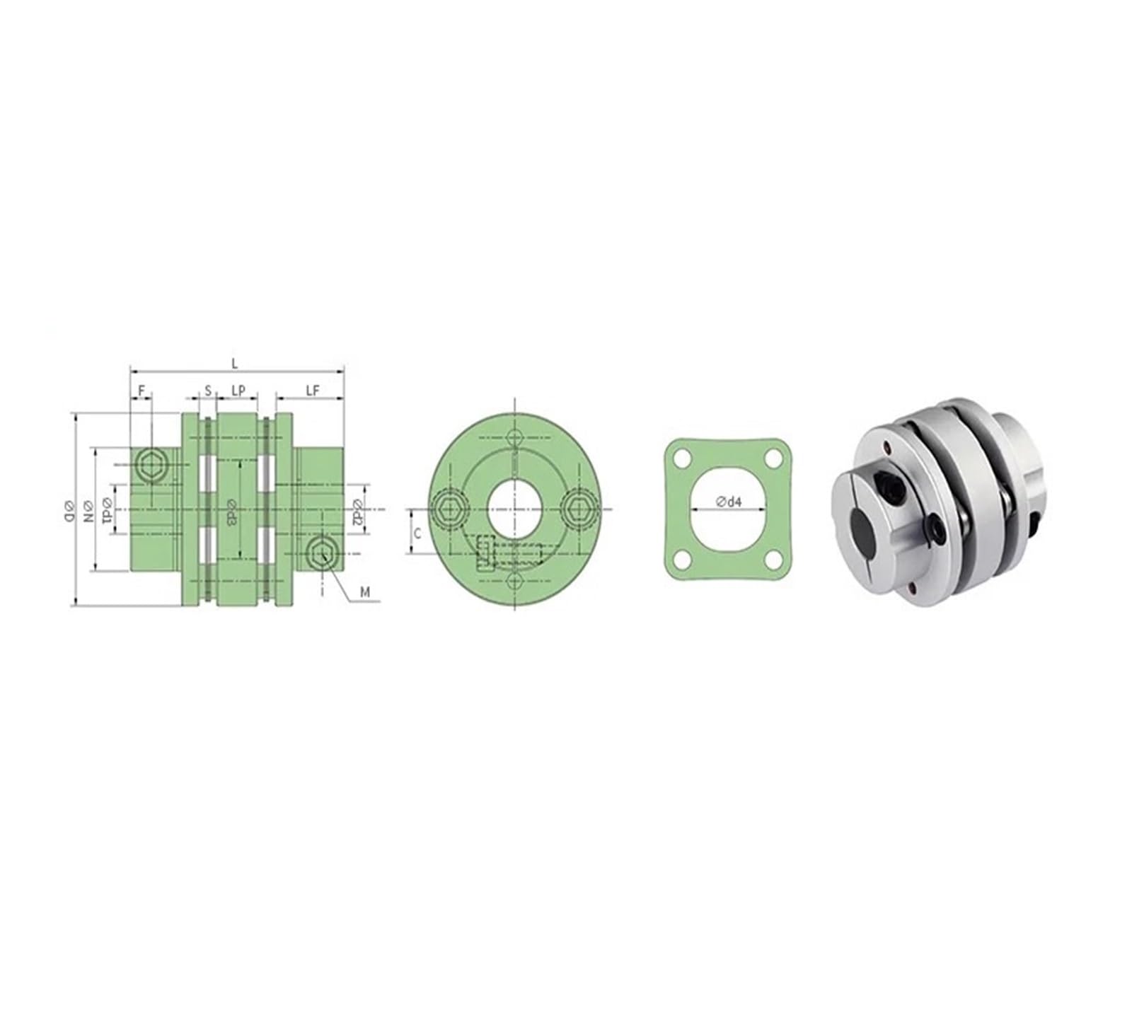 Giunto a doppia flangia Giunto a membrana Manicotto di collegamento elastico in lega di alluminio con accoppiamento for chiavetta - Parti CNC 82X98(CLT-82X98-22x22)