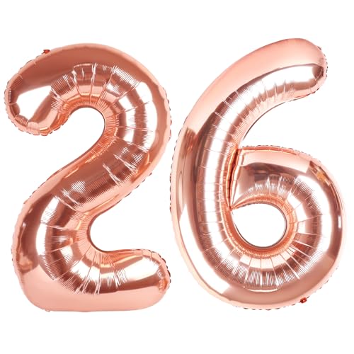 Image of Number Balloons 26 Balloon Rose Gold for 26 62 Birthday Decorations, 40 in | Saturated Color, Large 40 in, With Straw & Hanging Hole, For Back-to-School Season, Wedding, Christmas, New Year, Anniversary