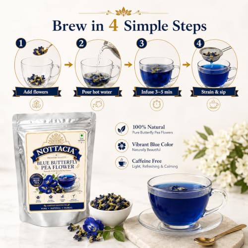 Image of Nottacia Blue Butterfly Pea Flower Tea | Plant Based | SUPER ANTIOXIDANT | Aparajita Shankhpushpi | Flower-Based | Herbal Tea | Caffeine Free - Detox Tea | 100 gm