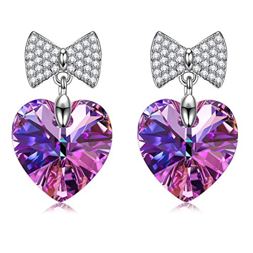 Ohrringe Damen, Geschenk zum Muttertag, mit Lila Kristall von Swarovski, Schmuck Damen, Ohrringe Herz Geschenke für Frauen