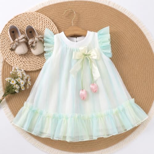 Image of Bold N Elegant Baby Girls Mesh Party Dress with Bow & Tulip Tassels