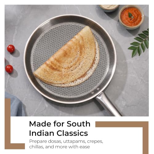 Image of Lifelong Triply Honeycomb Dosa Tawa for Kitchen | 3-Layered SS Construction | Nonstick Coating | 2.5mm Thickness | Scratch-Resistant | Even Heating with Less Oil | Gas & Induction Compatible (30cm)