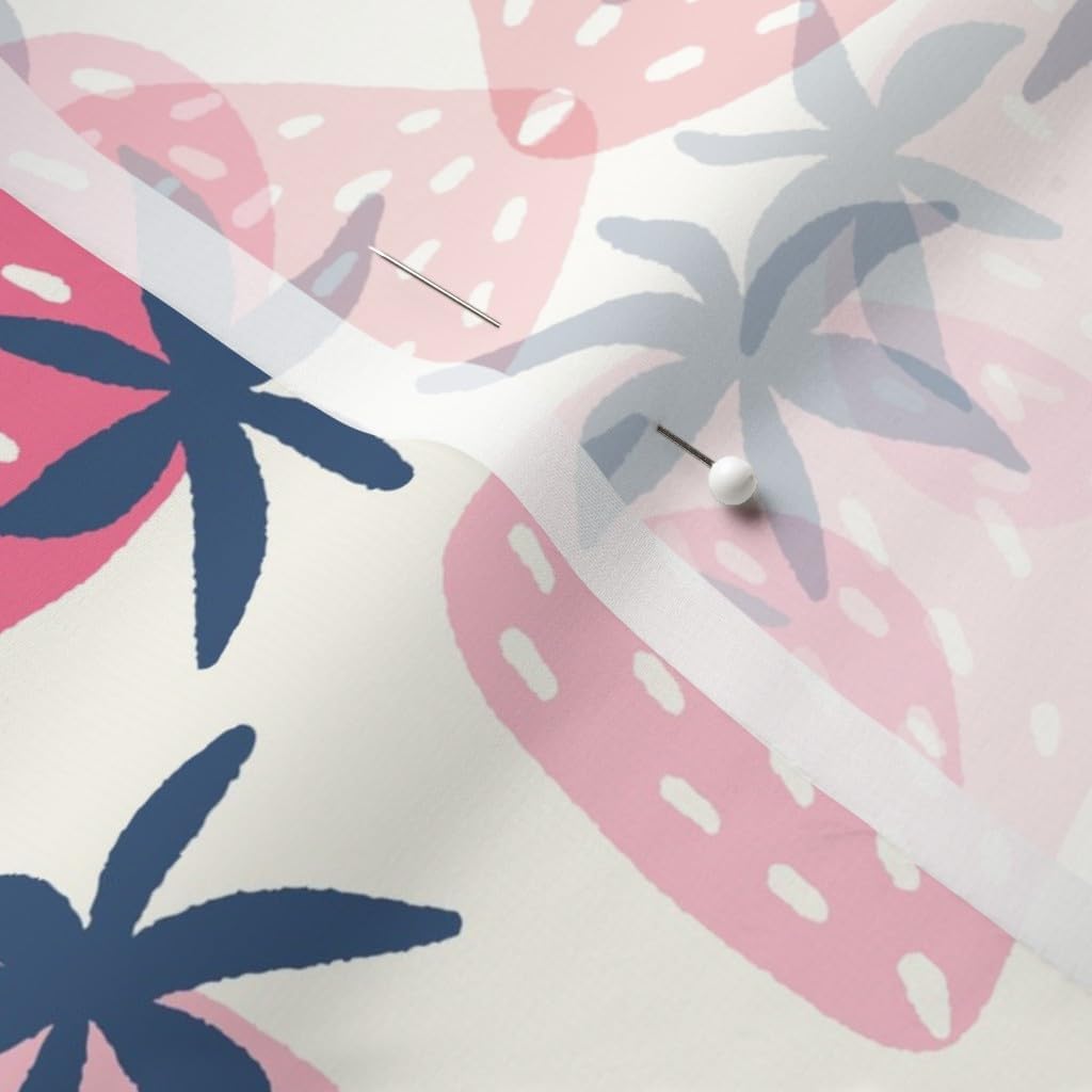 Spoonflower Fabric - Bright Strawberries Summer Fruit Pink Red Kitchen Food Illustration Printed on Chiffon Fabric by The Yard - Sewing Fashion Apparel Dresses Home Decor
