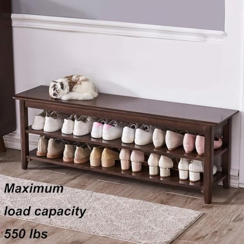 Image of Streem Solid Wood 2 Tier Shoe Rack, Shoe Storage Organizer For Front Door Entrance, Entryway, End of Bed Bench For Entry, Bedroom, Closet, Living Room, Hallway (120 CM),Brown