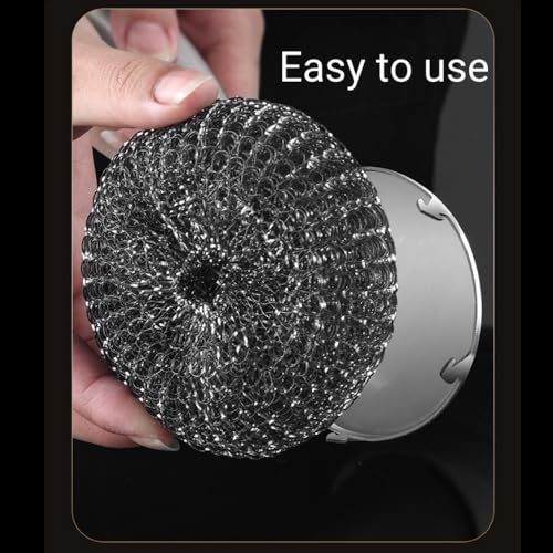 Image of Steel Wool Scrubber Dish Brush with Handle, Deep Cleaning Metal Scrubber Set (Gray)