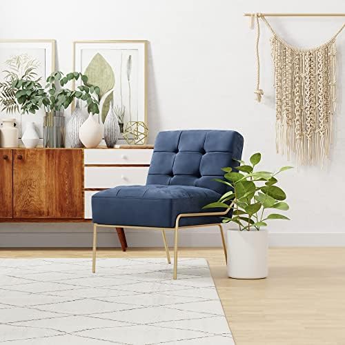 eLuxurySupply Armless Accent Chair | Upholstered Modern Living Room Chair with Metal Frame and Elegant Pintucking | Premium, Comfortable High Density Foam Cushion | Easy Assembly | Navy Blue