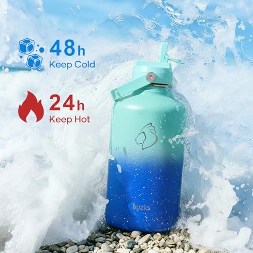 Image of BUZIO 64 oz Insulated Stainless Steel Water Bottle with Dust-proof Lids