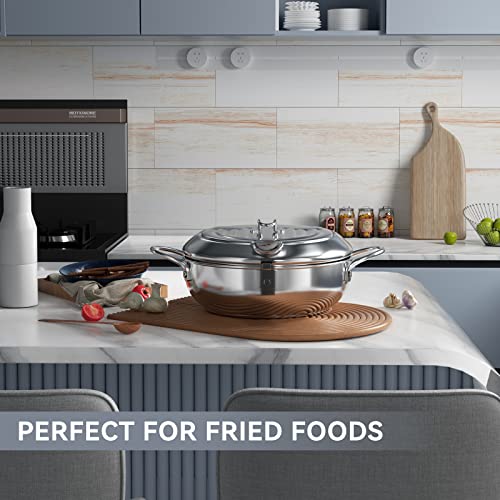 Image of Kerilyn Deep Fryer Pot, 11 Inch /4.2 L Janpanese Style Tempura Frying Pot with Lid, 304 Stainless Steel with Temperature Control and Oil Drip Drainer Rack, for Kitchen French Fries, Chicken etc