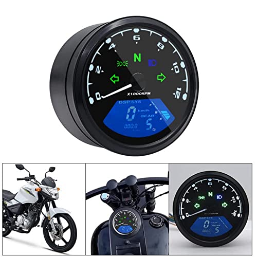 Kaolali Digital Gauge Motorcycle Speedometer/Tachometer/Odometer 12000Rpm 199 Kmh Mph Universal For 1,2,4 Cylinders With Multi-Function Indicator Light 12V #TOP2