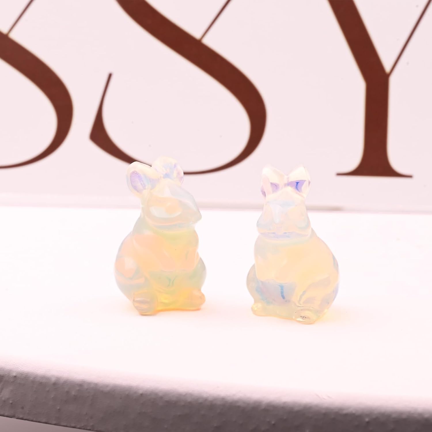 WHAL&YUNE Gemstone Rabbit Figurine, 1.5 Inches Natural Hand Carved Cute Bunny Figurine Healing Rabbit Statue Gemstone Animal Carving for Home Decor, Easter Gift (Opalite) image 5