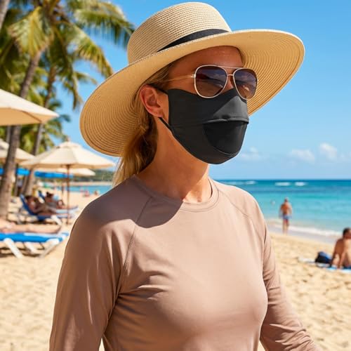 Image of SANNIDHI Face Cover Mask for Women UPT 50+ Protection Summer Driving Face Mask with Adjustable Ear Loops Mesh Breathable Masks - Reuseable & Washable