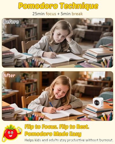Image of Digital Pomodoro Timer Cube 5 /10 /25 /50min, Visual Productivity Flip Timer for Kids Classroom Desk, Custom Countdown, Silent and Sound Mode for ADHD Study Work Game Kitchen (White)
