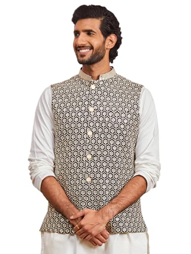 Image of VASTRAMAY Men's Embroidered Nehru Jacket - Festive Ethnic Waistcoat for Festive, Wedding, Party & Traditional Occasion Outfit