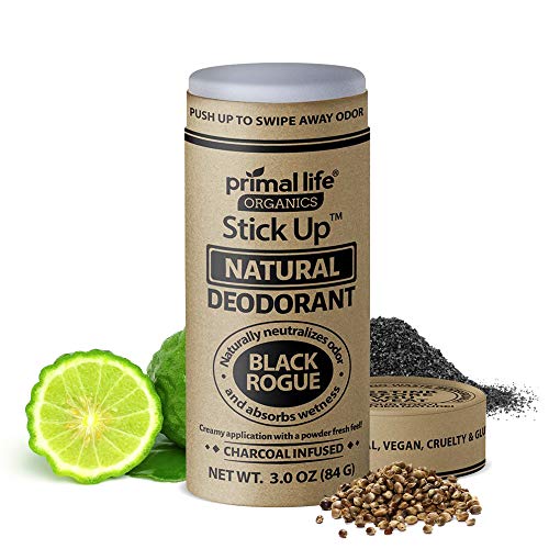 Stick Up Natural Deodorant for Women and Men with Bentonite Clay Powder, Arrowroot, Magnesium, Zinc, 3 oz. Vegan Deodorant for 3-4 months, Black Rogue - Primal Life Organics