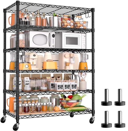 PrimeZone 6 Tier Wire Shelving with Wheels 78''H 1500lbs Storage Shelves NSF Certified Heavy Duty Steel Metal Shelf Adjustable Rolling Rack Kitchen Garage Closet Pantry Laundry 78''HX36''WX18''D