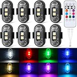 8PCS Wireless LED Strobe Lights with Remote Control, 8 Colors Rechargeable Led Lights Anti-Collision LED Emergency Warning Lights for Car Motorcycle Bike Drone Aircraft