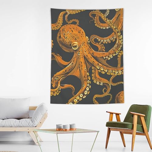 Tapisserie pieuvre orange 152x203 cm déco murale verticale drapée - 3