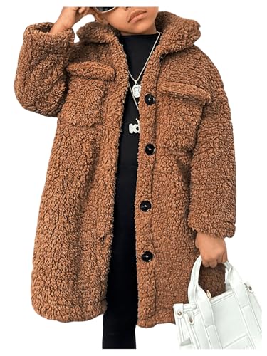 SOLY HUX Toddler Girl's Fleece Fuzzy Jacket Button Down Collar Long Sleeve Pocket Coat Outerwear