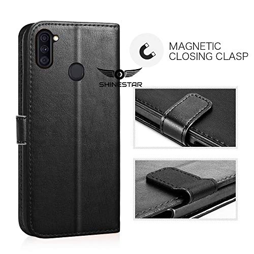 Image of SHINESTAR Samsung Galaxy M11 Flip Back Cover | PU Leather Flip Cover Wallet Case with TPU Silicone Back Case Cover for Samsung Galaxy M11 - (Classy Black)