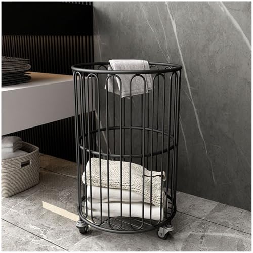 Panier à Linge Roulant Noir avec Cadre en métal et Panier de Rangement