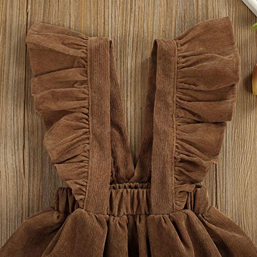 Vohawsa Toddler Baby Girl Velvet Ruffle Strap Overalls Skirt Infant Solid Casual Suspender Dress Fall Spring Summer Clothes (1-2T, Khaki) #TOP1