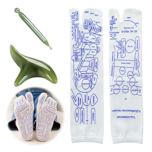Fußreflexzonen Socken Set Druckpunkt Akupressur Socken Deutsch Fußmassage Fussreflexzonenmassage Socken Ein Paar Acupressure Socks Reflexology Socks with Massage Tool (Damensocken)