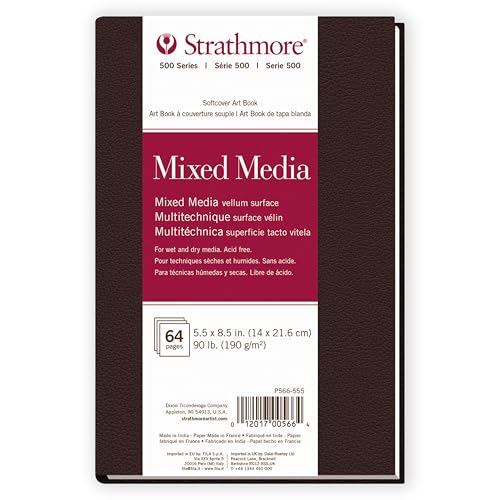 Image of Strathmore 500 Series Mixed Media Paper Art Book, Matte Brown Soft Cover Binding, Natural White, 32 Sheets, 5.5x8.5 inch