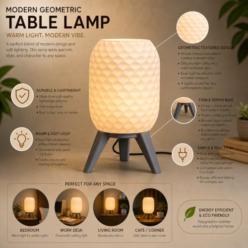 Image of Action Pro Table Lamp with Tripod Stand, Warm Light, Modern Bedside Lamp for Home & Bedroom (Design-5)