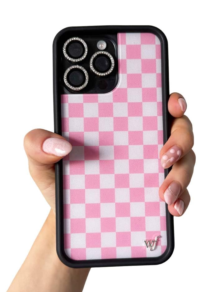 Image of Wildflower Cases - Compatible with iPhone 16 Pro Max | Protective Black Bumper, 6.5ft Drop Test Certified, Women Owned Small Business | Checkers Pink