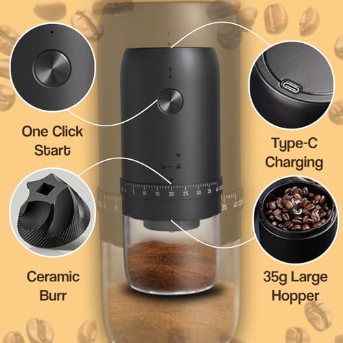 Image of AASHONEE GrindMate Electric Coffee Grinder | Portable & Rechargeable Burr Grinder for Coffee, Spices & Herbs | 40 Adjustable Grind Settings (35g Bean Capacity)