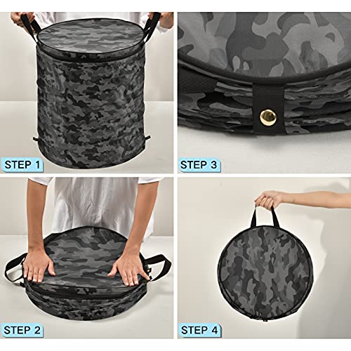 Xigua Camouflage Round Laundry Basket With Lid, Waterproof Clothes Toy Storage Basket Nursery Hamper With Handles For Laundry Room, Bathroom, Bedroom, Dorm, Kids Room #TOP3