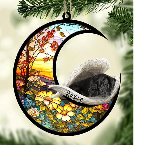 Personalized Great dane(Black) Dog Memorial Suncatcher, Great dane(Black) Christmas Ornament with Name, Pet Loss Catcher, Gifts for Dog Lovers Loss of Dog, Great dane(Black) Sleep on Haven