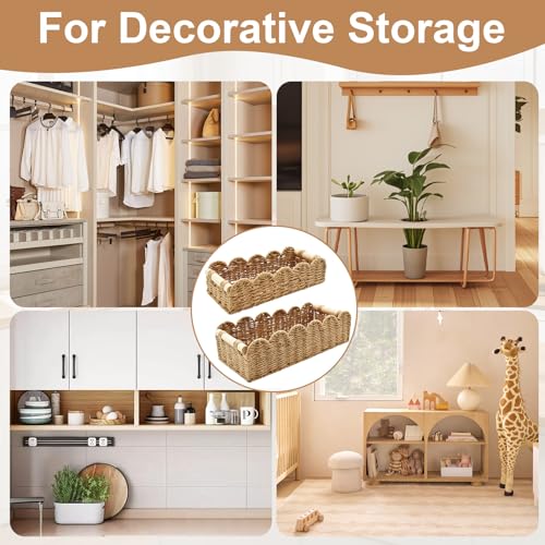 Shocanm 2er Set Aufbewahrungskorb Geflochten, Aufbewahrungkörb Badezimmer Regalkörbe, Dekor Körbchen Wickeltisch Organizer Korb für Küche Wohnzimmer, Handtuch Toilettenpapier Korb (Natürlich)